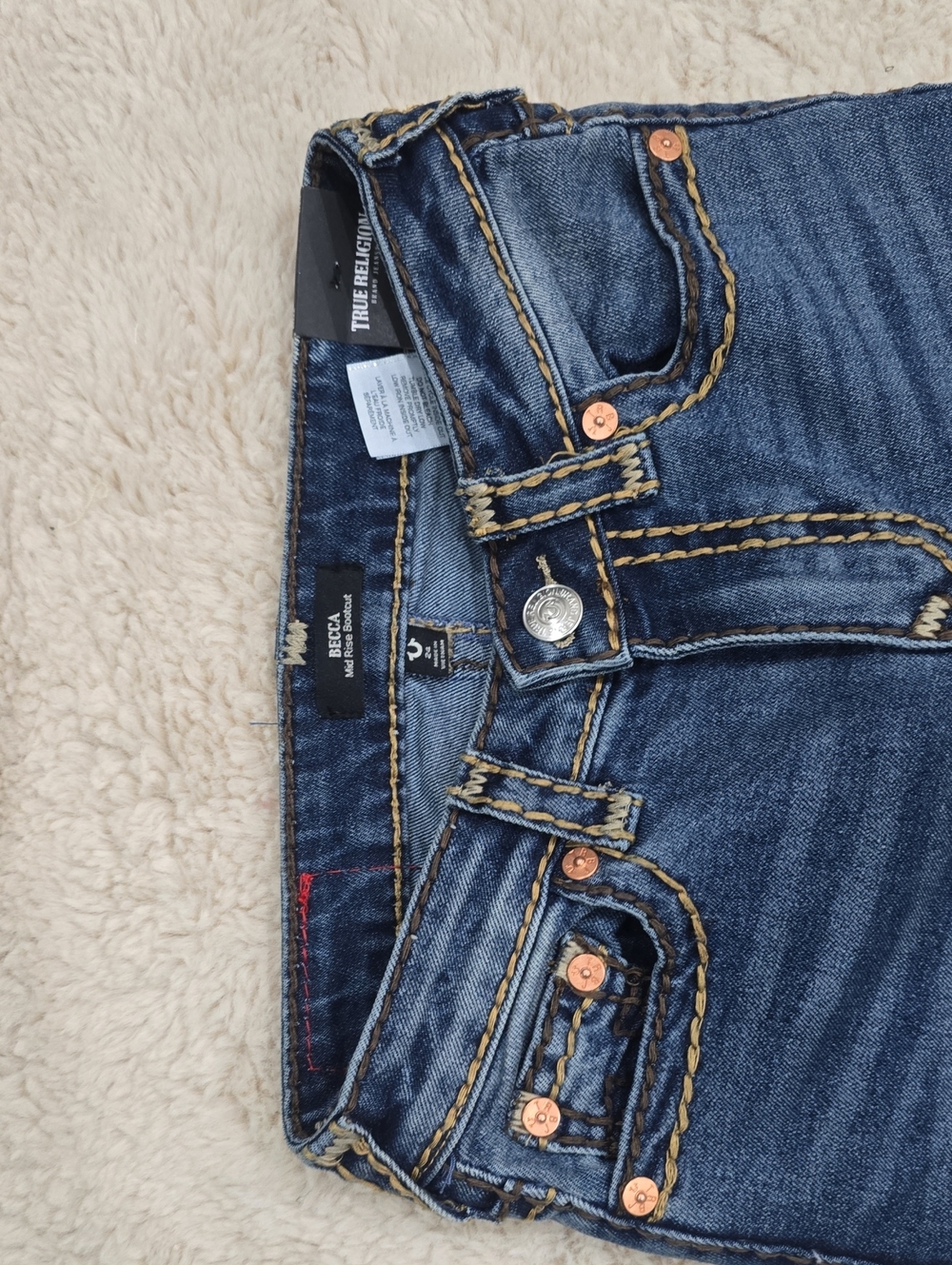 True Religion Women's Dark Blue Skinny Jeans with Contrasting Stitching